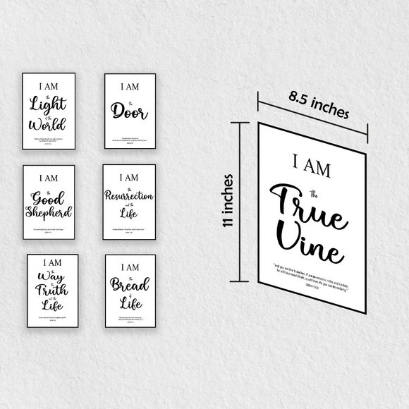Bible Verse Christian Wall Art 7 I AM Statements of Jesus Christ Unframed 8.5x11 - Picture 2 of 3